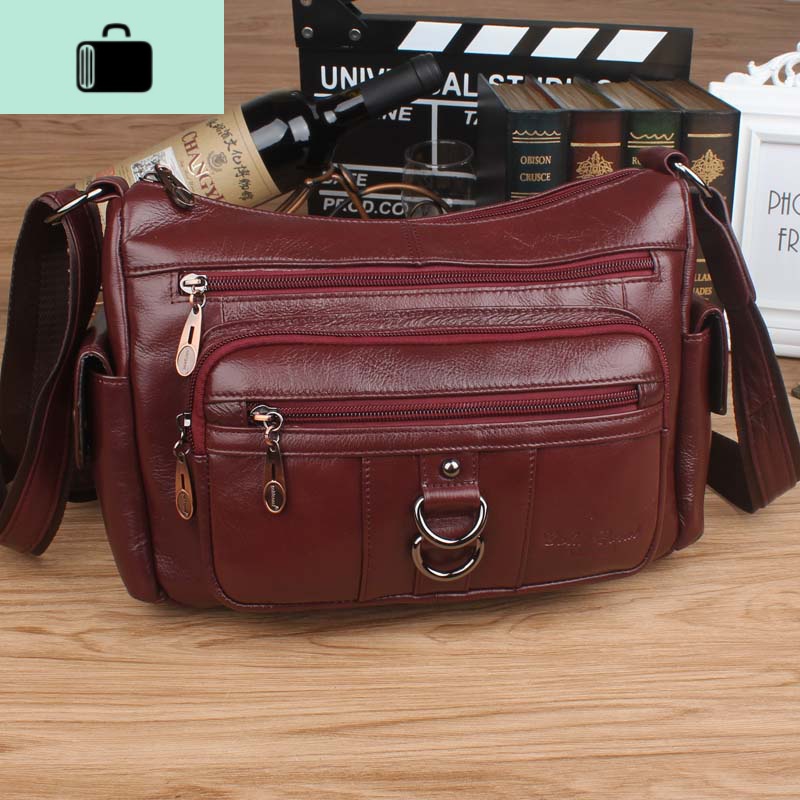 真皮斜挎包中年女士单肩包头层牛皮女包软皮妈妈包挎包小方女包包NEWLAKE高清大图