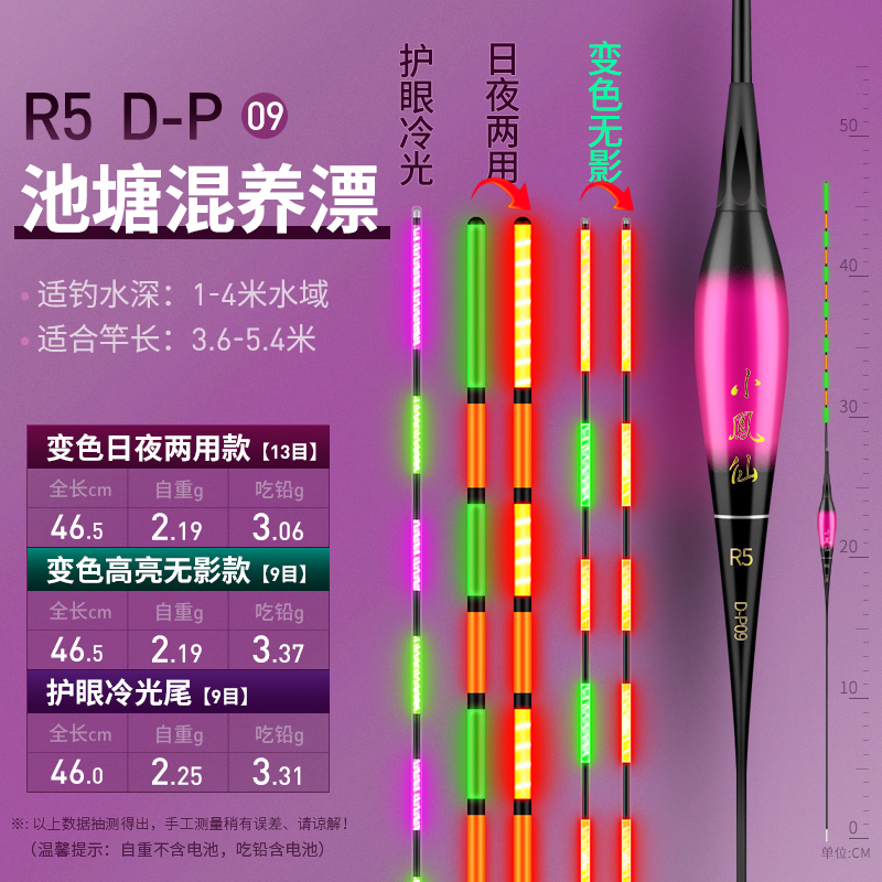 小凤仙咬钩变色夜光漂重力感应电子漂超亮夜钓浮漂鲫鱼漂鲤鱼草鱼鲢鳙日夜两用鱼标