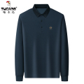 啄木鸟长袖T恤男士2025春秋季新款宽松中年男士爸爸装翻领polo衫