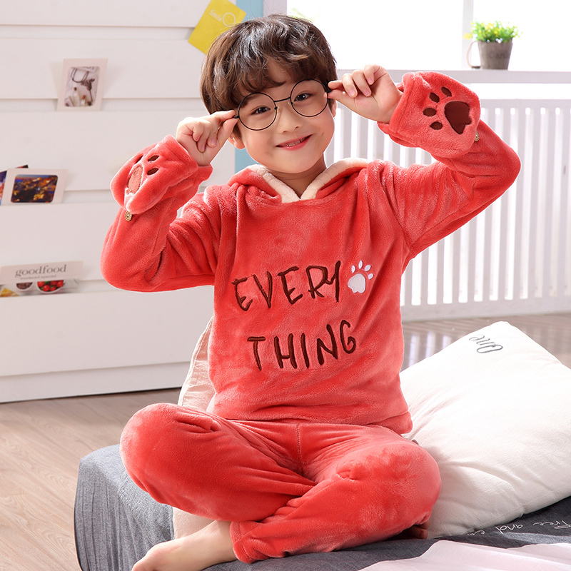 婴婴(yingying)2018儿童珊瑚绒睡衣秋冬季加绒加厚款男童女童宝宝小孩