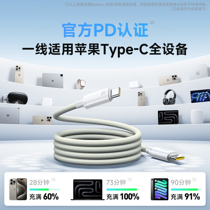 倍思苹果15/16充电线Type-C数据线PD100W快充车载适用iPhone15/16ProMax/iPad高清大图
