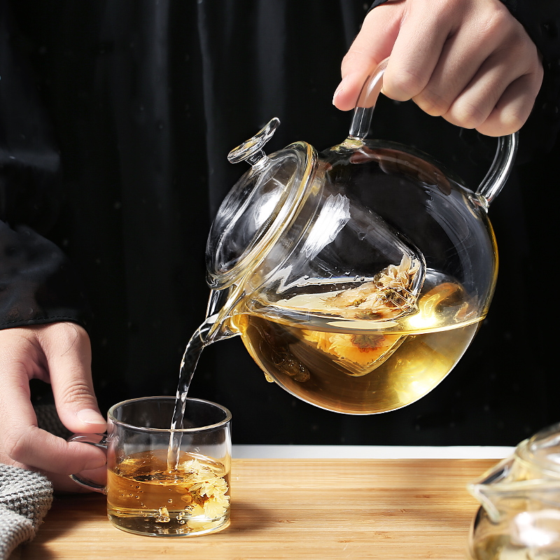美帮汇高硼硅玻璃茶壶过滤茶水分离煮茶器家用耐热高温日式泡茶壶一人用 单壶-1200ml高清大图