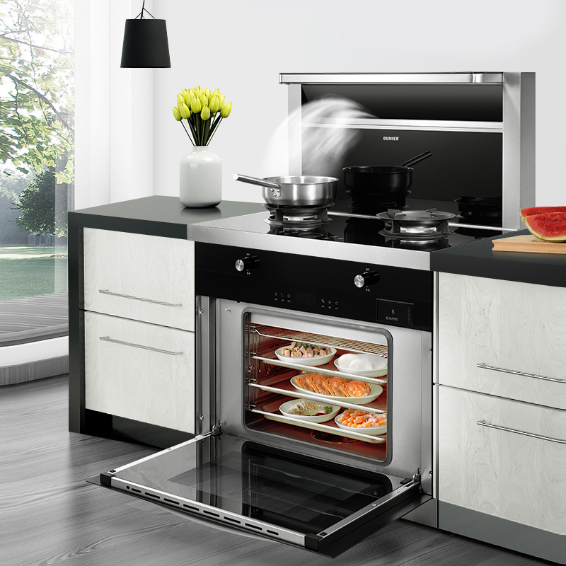 欧尼尔(OUNIER)LX5-B 侧吸式一体灶环保灶变频电机自动清洗油烟机燃气灶消毒柜 天然气集成灶高清大图