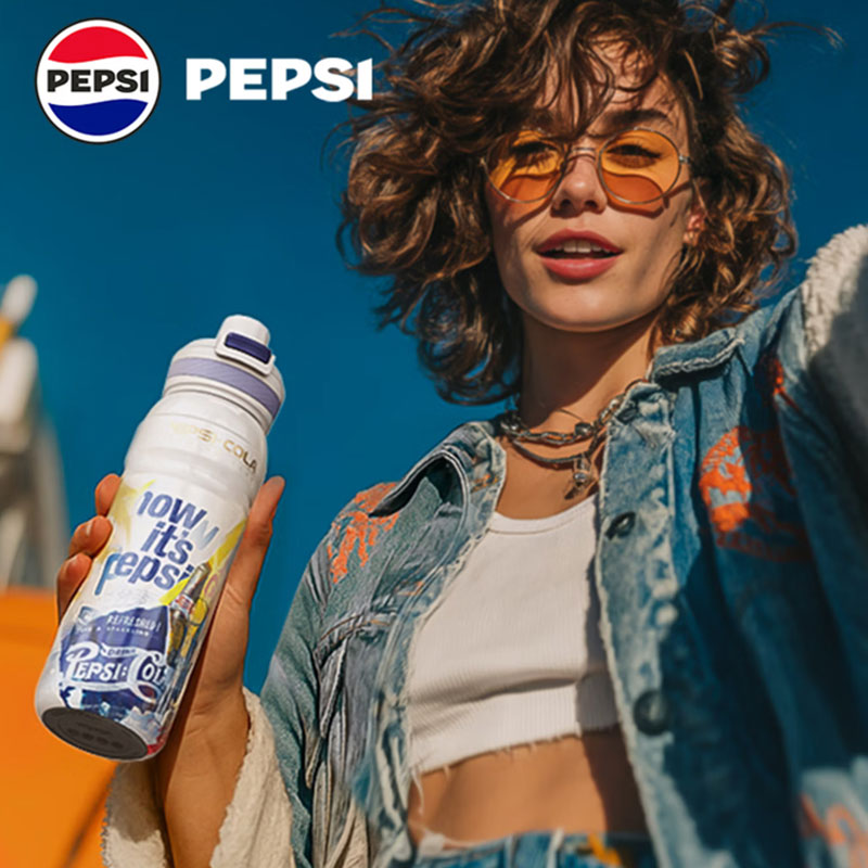 百事可乐保温杯 316L内胆吸管杯 户外运动骑行水杯X便携随行保冷杯 复古白 BS-Y-580-027