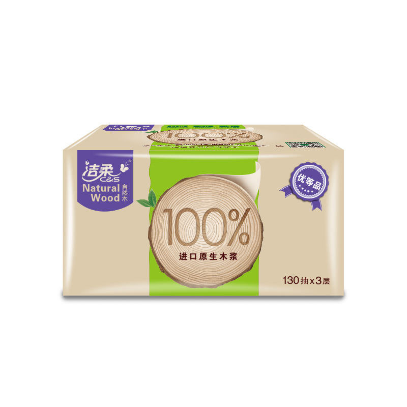 洁柔(C&S)抽纸 自然木系列 三层130抽*6包(M号)低白度抽取式卫生纸巾 面纸餐巾纸 新老包装交替发货