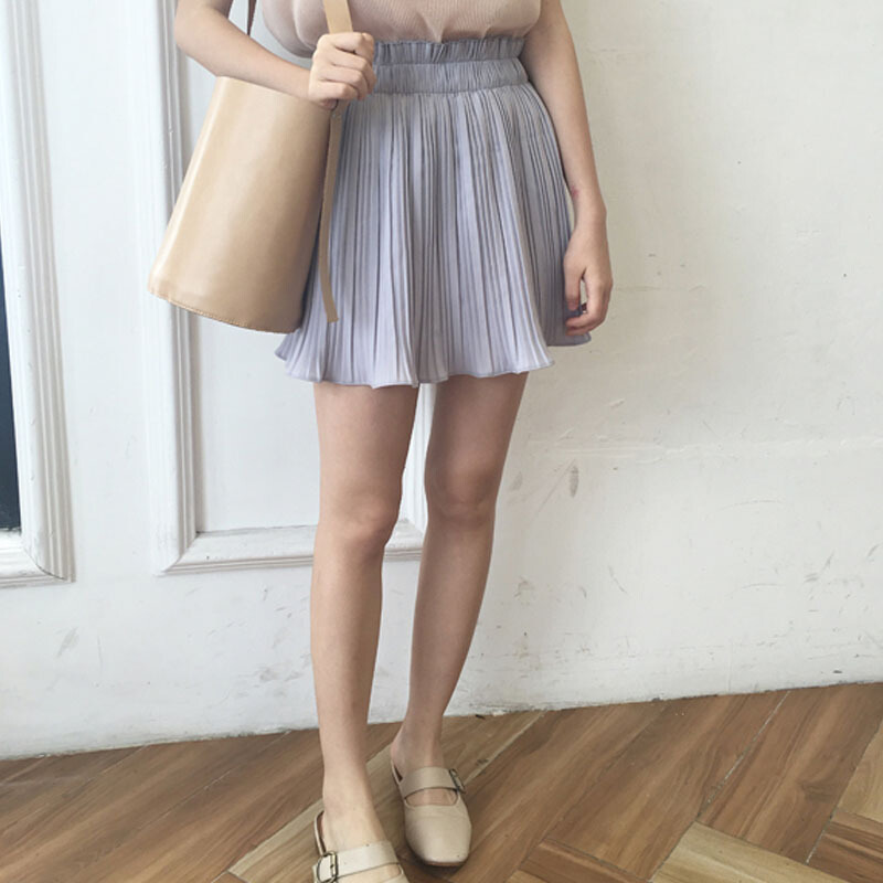 夏装女装韩版复古波浪花边下摆百褶裙半身裙高腰雪纺a字裙短裙潮视频