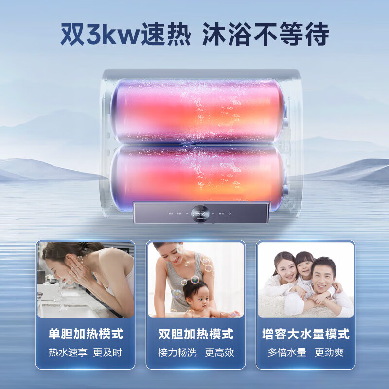 史密斯佳尼特[银河]60升电热水器 超薄双胆扁桶 双3kW速热 专利免清洗 CTE-60HTB高清大图