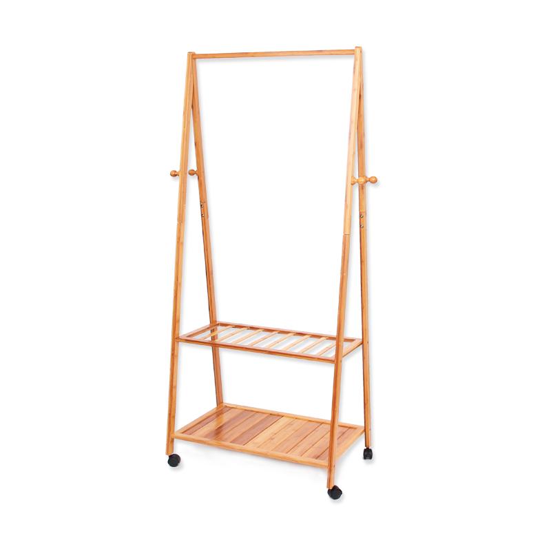 邦禾衣帽架落地简约现代楠竹卧室移动衣架简易多功能挂衣服架子