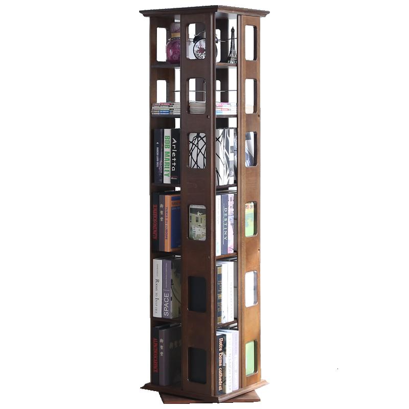 森美人创意旋转书架学生简易多层书报架书房实木落地书柜置物架cd架高清大图