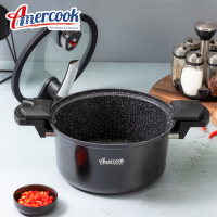 AMERCOOK阿米尔微压锅麦饭石汤锅黑色24cm 炖锅汤锅炖鸡小火慢炖低压力锅煤气灶电磁炉通用铝合金锅身5L容量