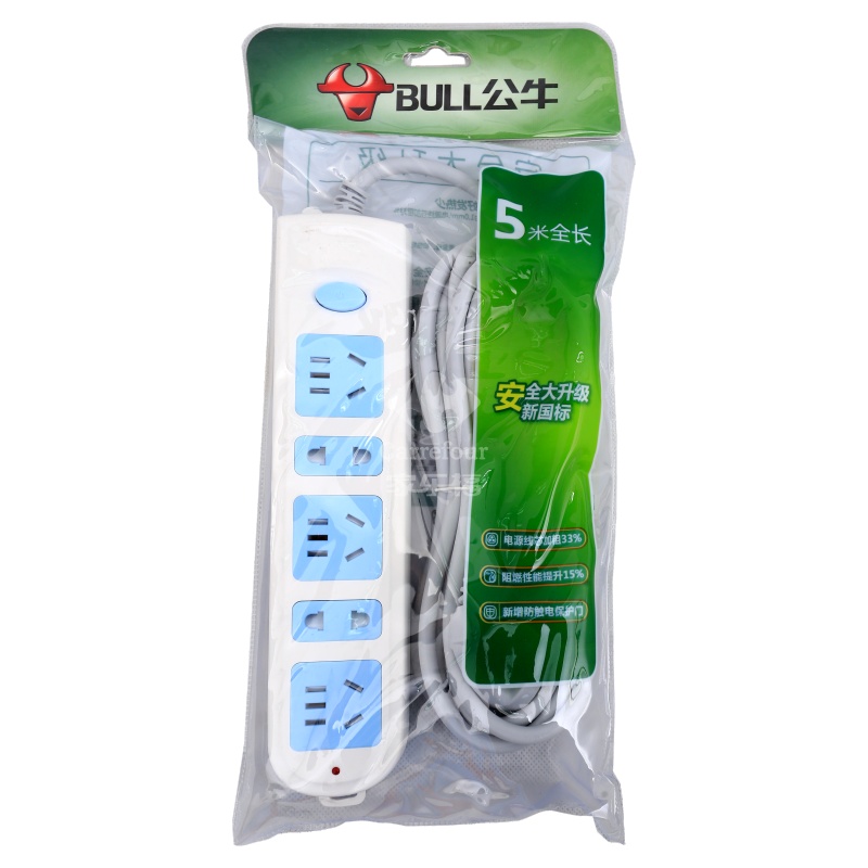 公牛五位5 米带开关插座gnb06插座安全耐用认准公牛牌-苏宁易购