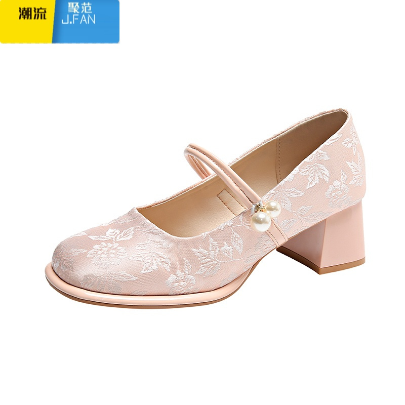 聚范高跟单鞋女中粗跟配旗袍马面裙子凉鞋夏季2024新款新中式国风鞋子