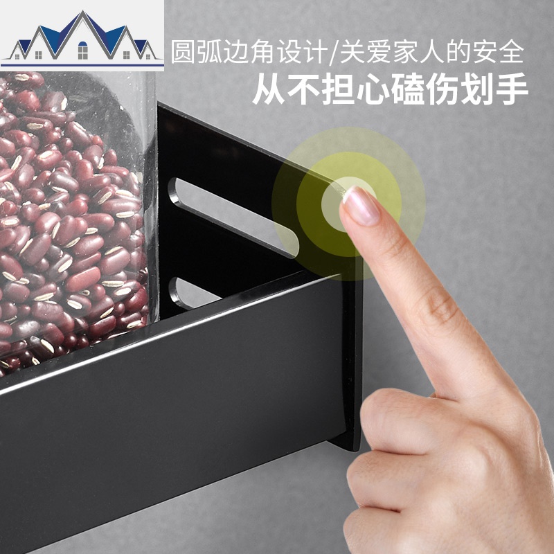 免打孔黑色厨房置物架壁挂式挂墙上家用厨房墙上收纳架调味调料架_940高清大图