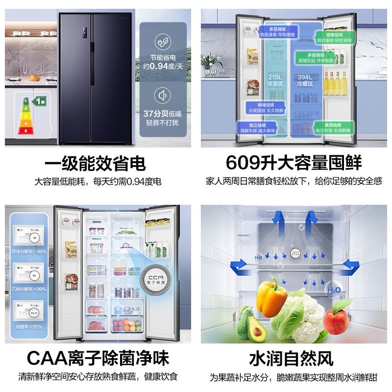 容声(Ronshen) 609升 双变频节能对开门电冰箱 一级能效 CAA离子除菌净味 BCD-609WD11HP