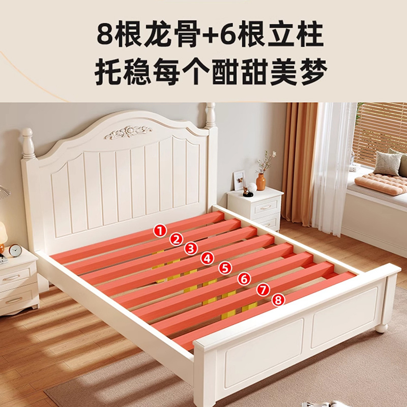 床实木床儿童床现代简约1.8米床欧式主卧双人床出租房床美式床架单人床5231高清大图