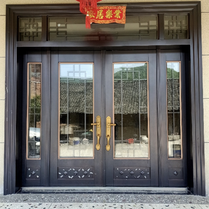 古达定制别墅大门双开门农村庭院入户大门乡村家用中式仿铜门锌合金进