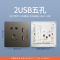 飞雕(FEIDIAO)开关插座面板 86型暗装五孔带2USB 家用商用插座面板 A7荧光灰五孔带2USB