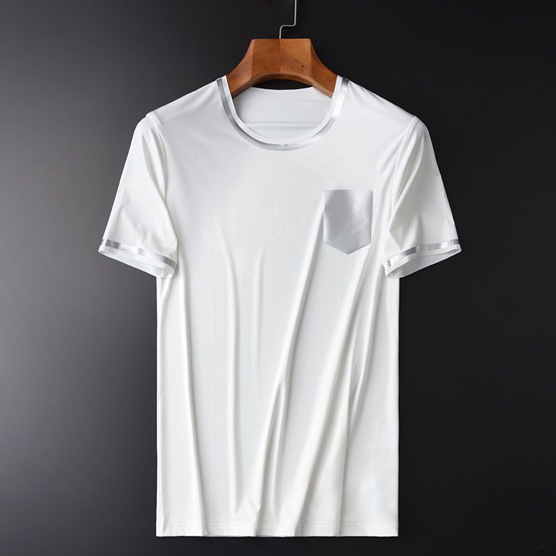 梵克公牛牛奶丝滑冰凉面料压胶无痕聚氨酯弹性纤维(氨纶)短袖t恤男