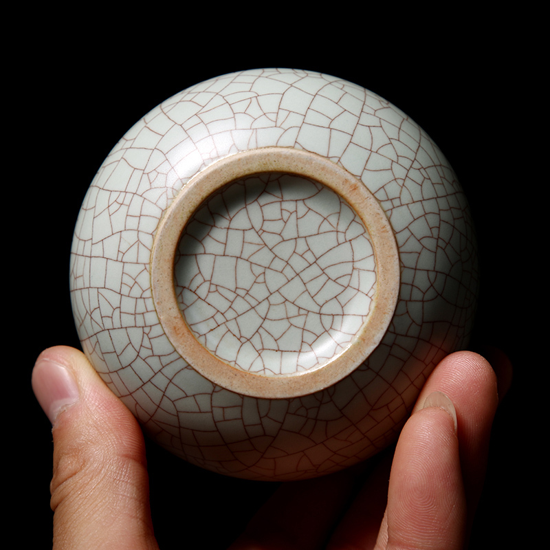 仿宋汝窑 陈年普洱泡养开片 已养成金线 主人杯 个人品茗杯 汝窑养成