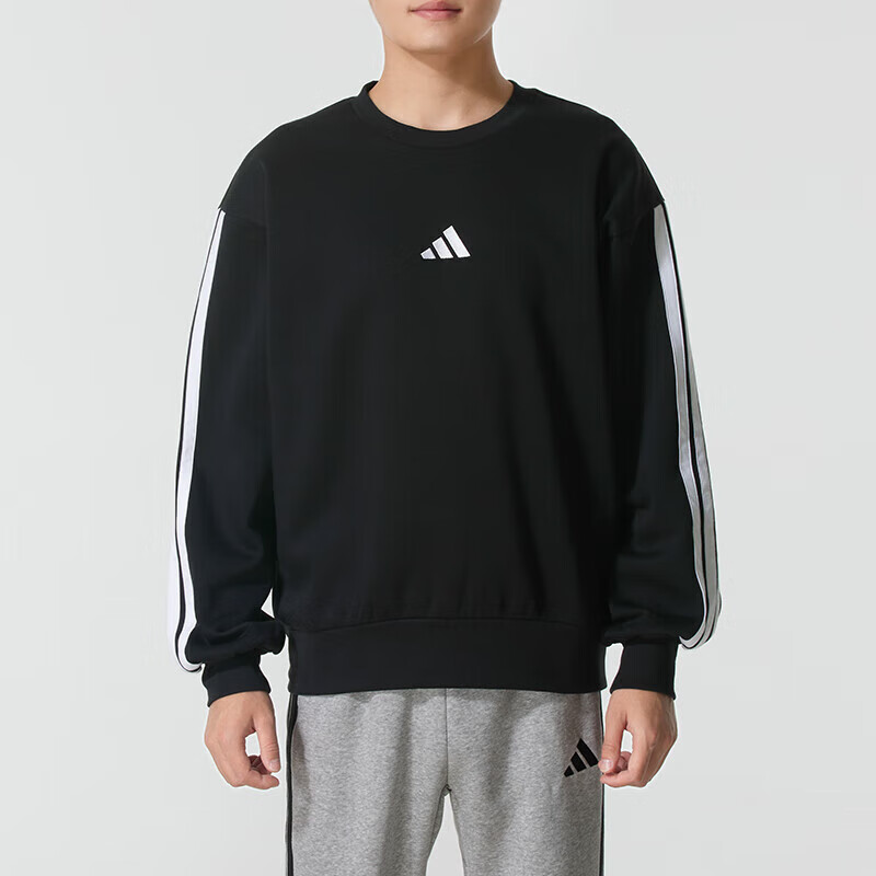 阿迪达斯（adidas）卫衣男装新款三条纹加绒休闲运动服套头衫JE6304 ZP高清大图