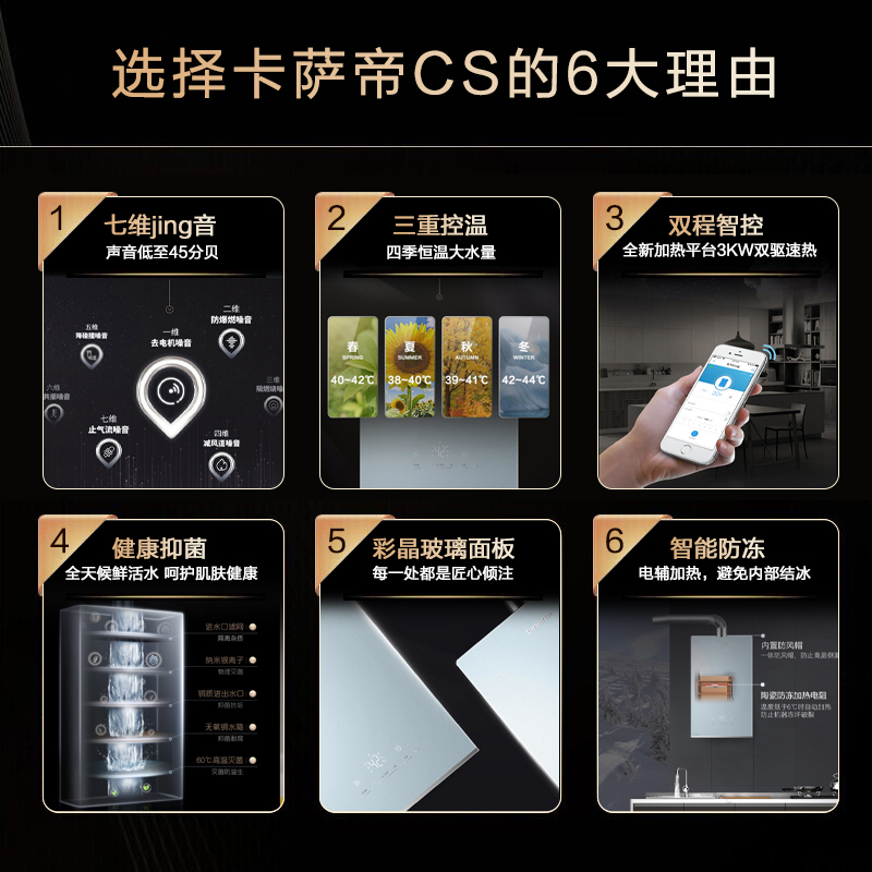 卡萨帝16升燃气热水器 七维降噪 双重智控 四季恒温 智能抑菌JSQ31-16CS(PRO)BWU1