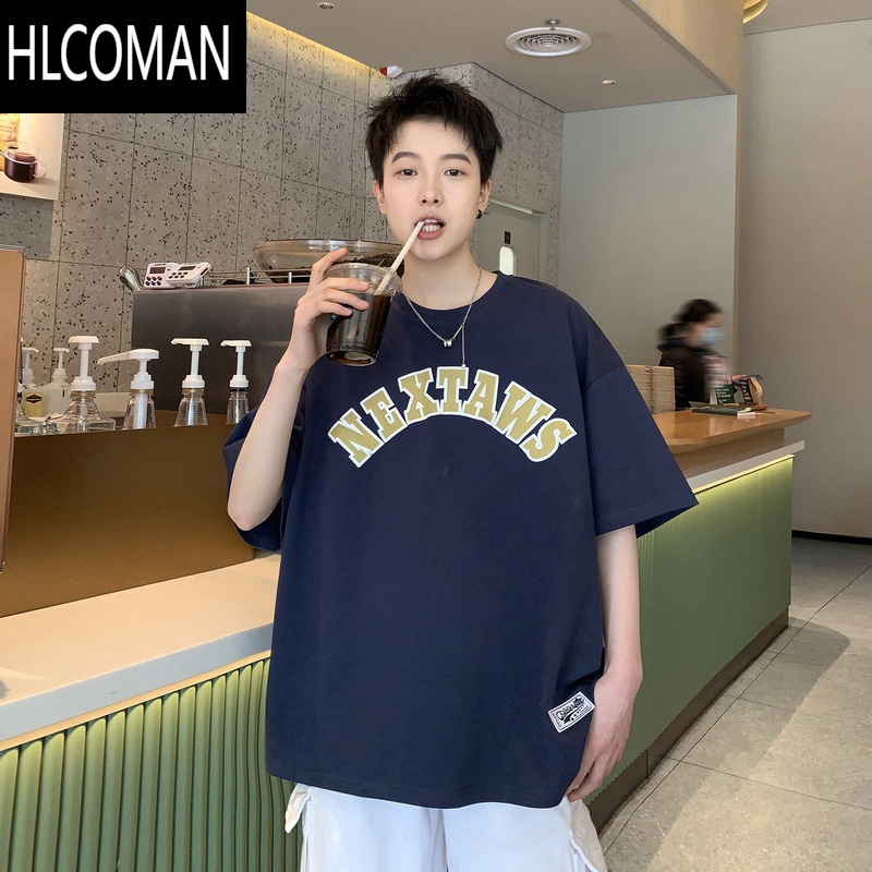 hlcoman白色短袖t恤男夏季新款美式字母潮牌高街半袖上衣宽松休闲体