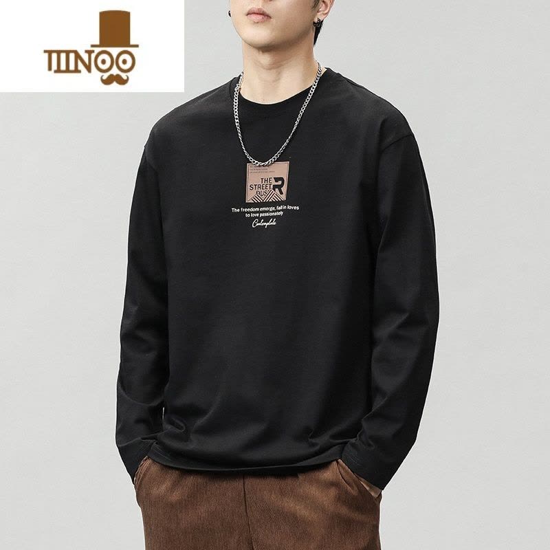 YANXU秋装上衣服男款2023新款潮牌宽松打底衫秋季内搭休闲长袖t恤图片