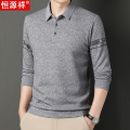恒源祥白色长袖t恤男士休闲上衣服春秋季新款潮流翻领Polo衫男装 165/M 灰色