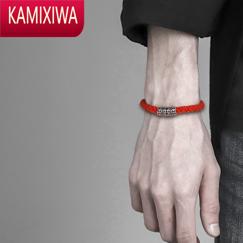 kamixiwa本命年红绳银手链男潮虎年编织男款手绳属虎手饰品新年礼物送