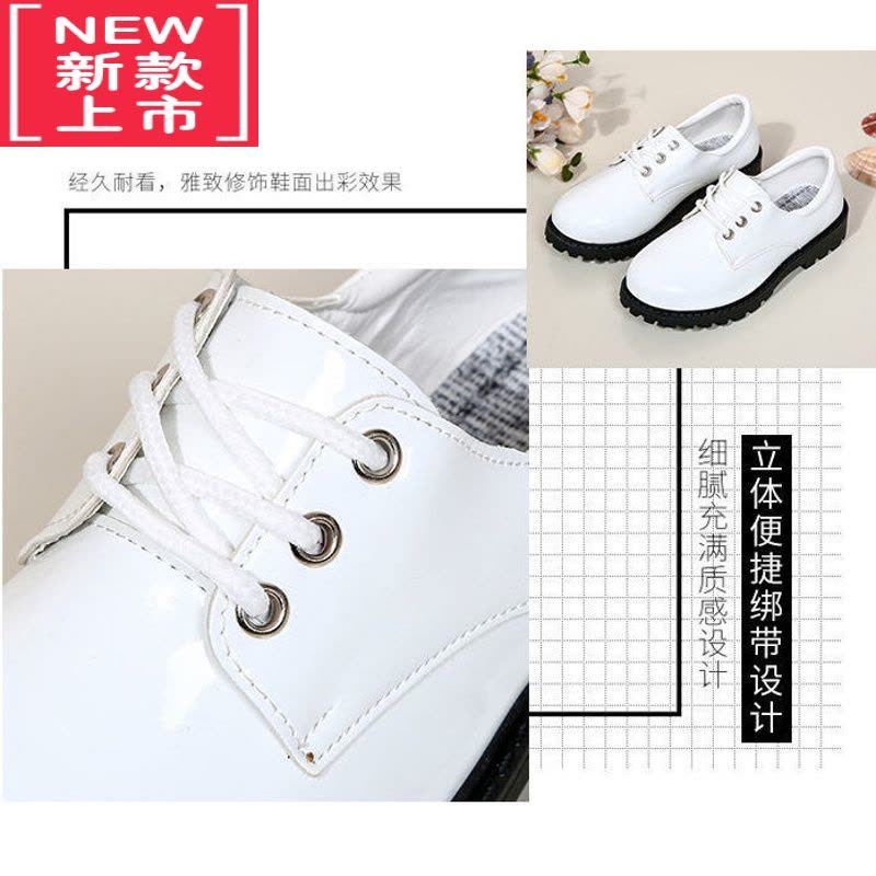 可莉允男女童皮鞋六一儿童节舞蹈鞋主持黑白色亮面学生大合唱皮鞋表演鞋运动休闲鞋图片