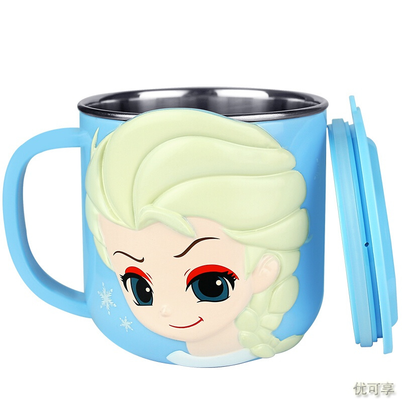 迪士尼婴儿童水杯 宝宝3D立体卡通可拆卸不锈钢牛奶杯 两用带盖250ML