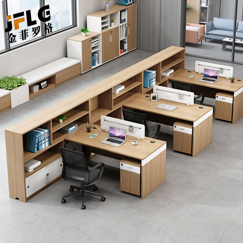 金菲罗格财务办公桌简约现代职员工位办公室办公桌 干字四人位+柜高清大图