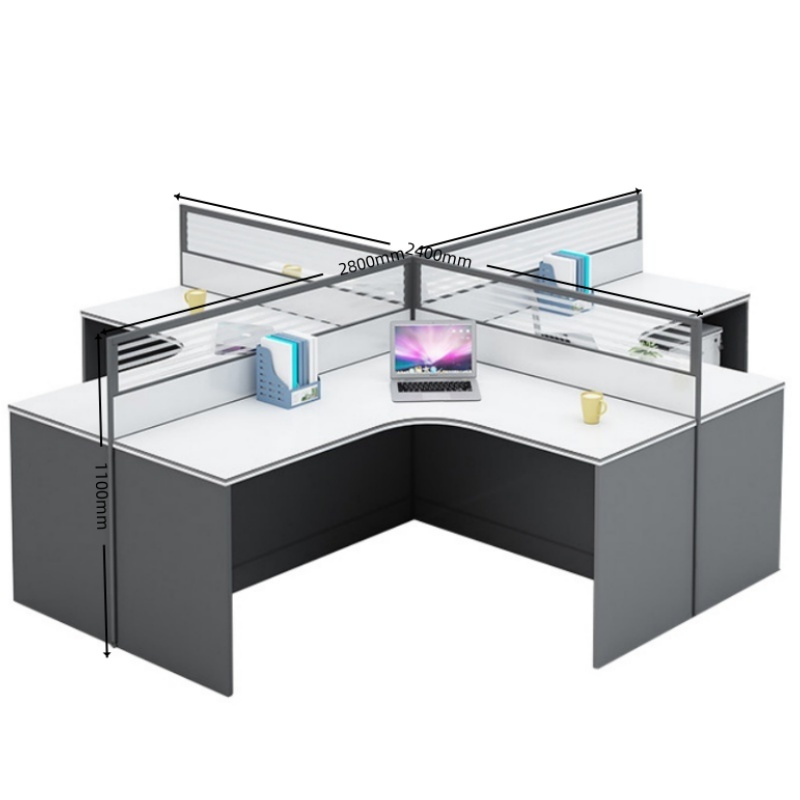 攸形屏风职员桌四人280*240*110cm张高清大图