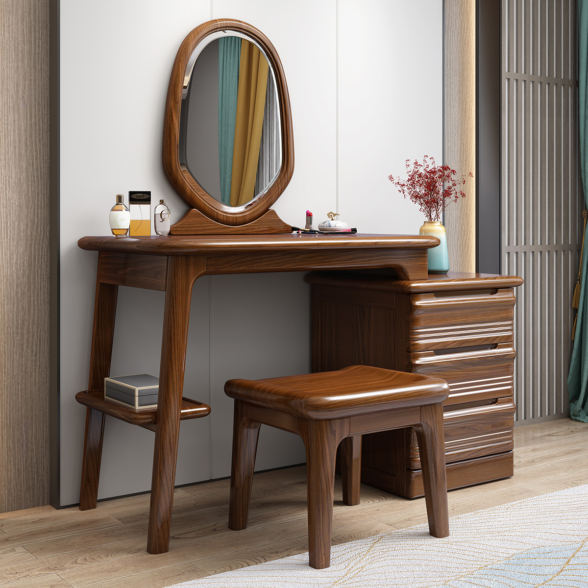 带妆镜凳全实木框架泰国橡胶木采百木家具旗舰店3评价采百木(caibaimu