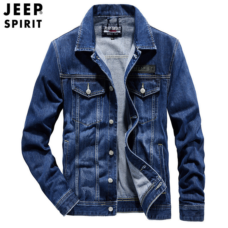 jeepspirit男式夹克牛仔外套翻领潮品牛仔服男吉普工装牛仔男户外夹克