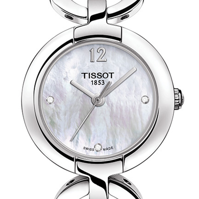 天梭(TISSOT)女表粉彩系列石英表简约时尚手链表珠宝扣女士手表 钢带