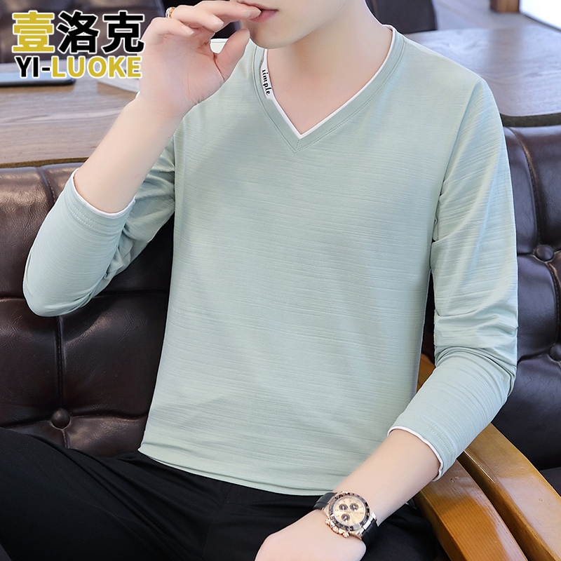 suntek棉长袖t恤男士打底衫v领内搭秋衣服秋季薄款内衣体桖冬上衣秋装