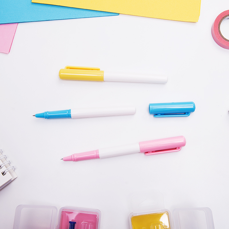 得力(deli)EF暗尖优尚矫姿钢笔 正姿笔 签字笔学生练字套装浅粉杆 可擦纯蓝墨囊 A902 生日礼物高清大图