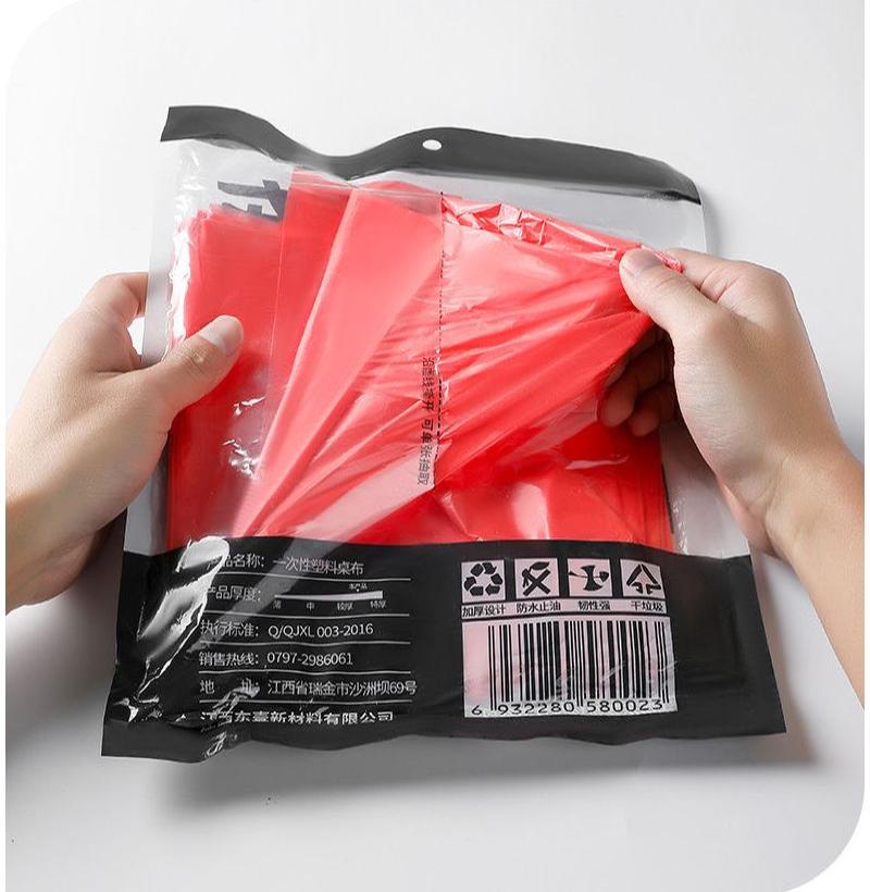 加厚一次性桌布10--100片装塑料圆桌正方形台布酒店婚庆宴席防水油--【100*180cm】-红色5包【50张】高清大图