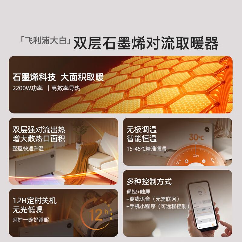 飞利浦(PHILIPS)石墨烯取暖器家用欧式快热炉电热暖风机电暖气片浴室客厅全屋对流大面积升温取暖神器高清大图