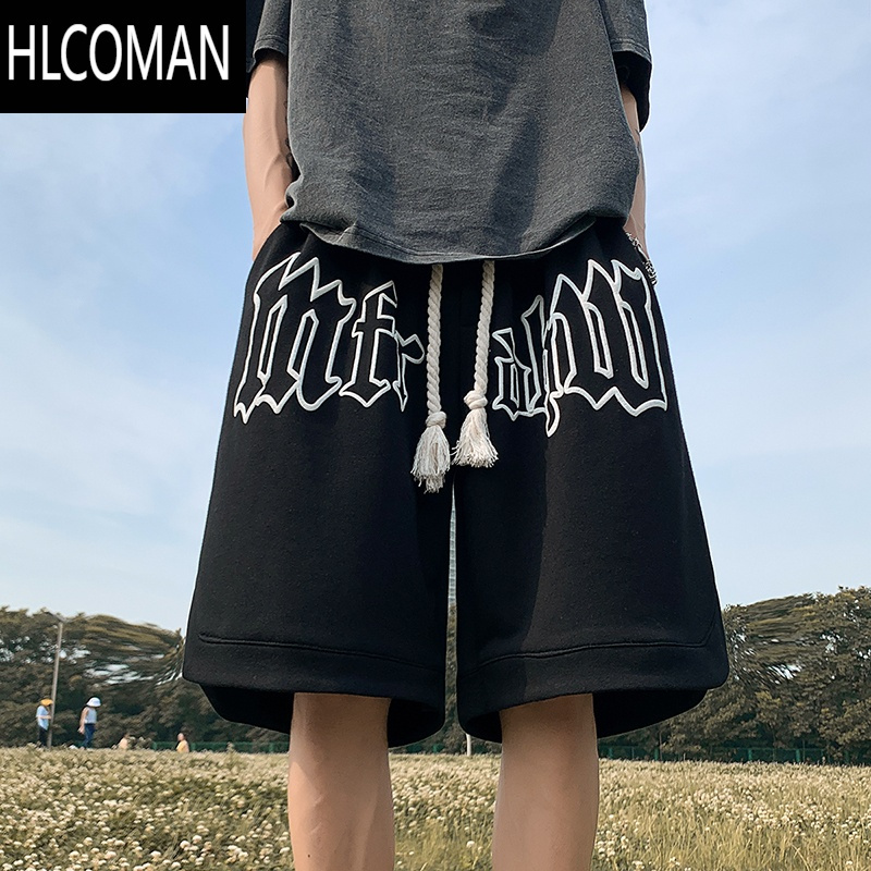 HLCOMAN粉红色运动短裤男夏季vintage美式高街篮球裤直筒宽松阔腿五分裤