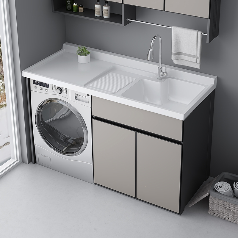 定制洗衣机一体柜阳台组合脸盆定制太空铝洗手池洗衣槽带搓板滚筒伴侣