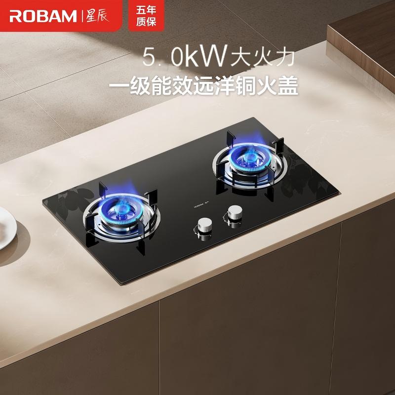 老板(Robam)[星辰系列]家用燃气灶双灶嵌入式煤气灶台嵌两用 可调节换装不改孔灶具猛火灶20B2A 5.0kW液化气