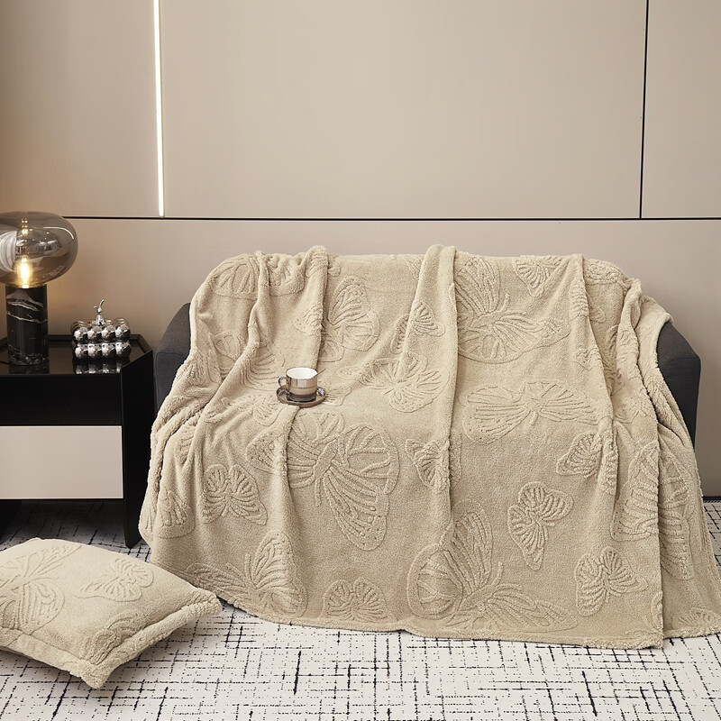 约克罗兰 塔芙蓉提花素雅毯 纯色蝴蝶盖毯YKT5301 卡其 150*200cm