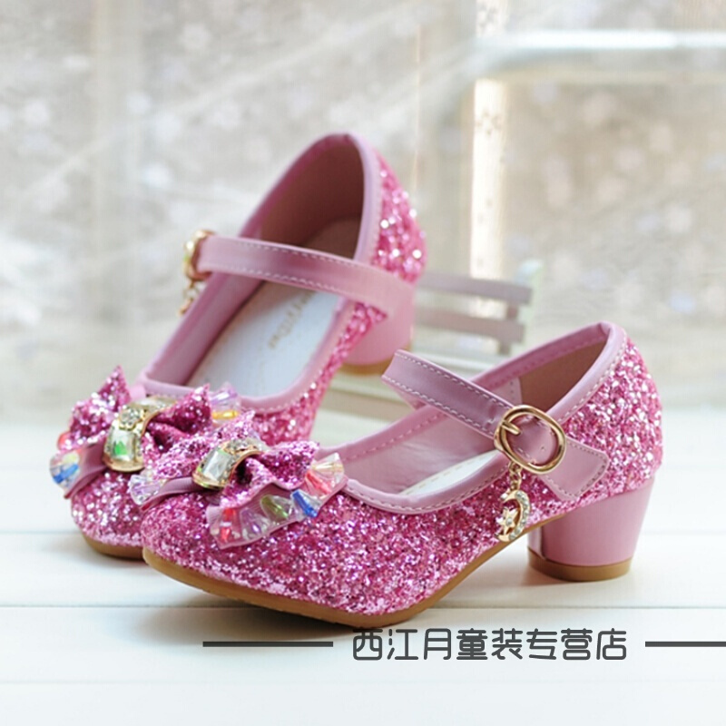 迪鲁奥diluao冰雪奇缘蓝色公主鞋女童高跟单鞋春夏季爱莎水晶鞋儿童