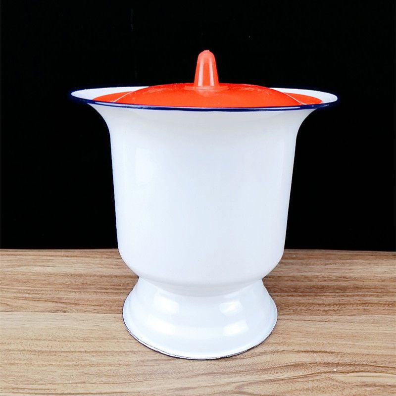 搪瓷加厚老式痰盂成人高脚痰盂带盖白色高脚痰盂儿童宝宝小痰盂 白色