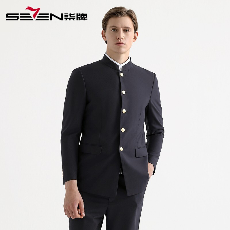 [中华立领]柒牌男装套西2021冬季中国风绵羊毛套装经典立领商务毛料