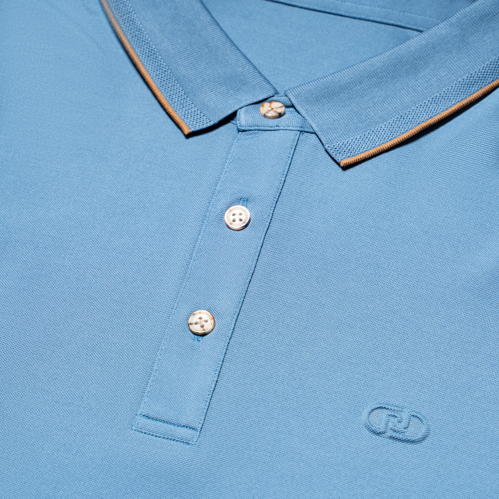 尘界夏季舒适透气新款男士浅蓝色短袖POLO衫高清大图