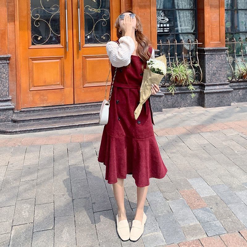 美动态大码女装2022春季新款灯心绒宽松连衣裙胖mm中长款显瘦裙子图片