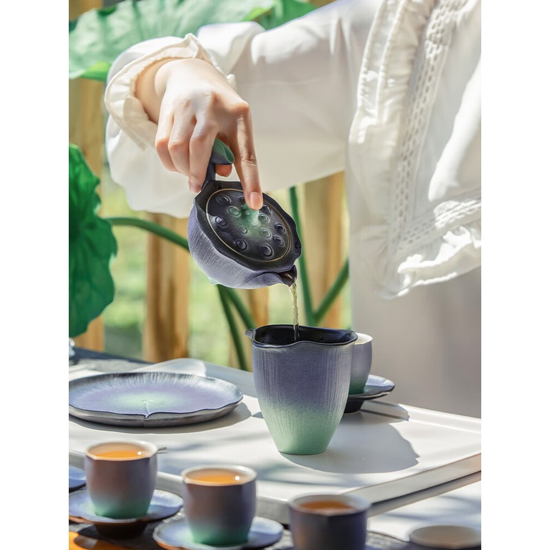 万仟堂(Edenus) 茶具高档茶具套装夏荷成套陶瓷功夫茶具家用送礼青绿釉高端礼盒高清大图